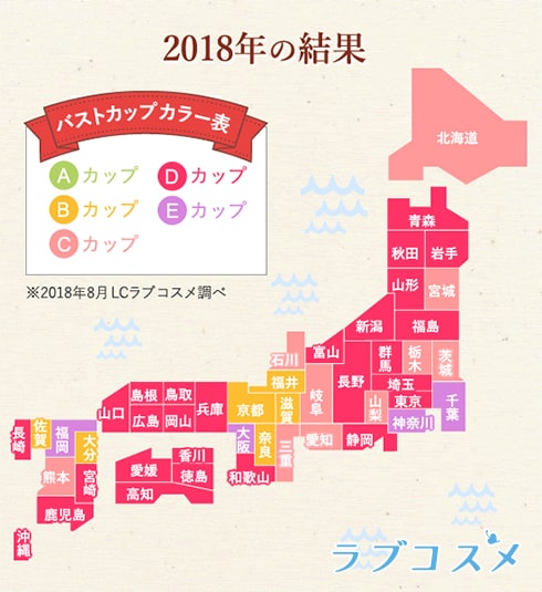 2018年版　都道府県別の平均バストサイズ