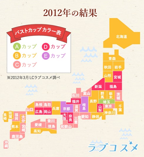 2012年版　都道府県別の平均バストサイズ