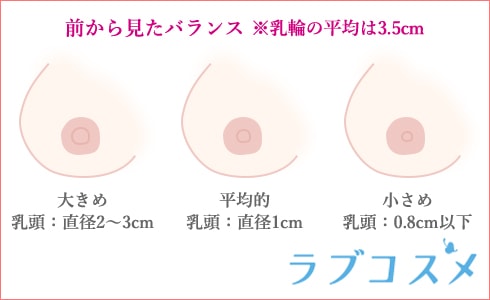 正面から見た際の乳首の大きさのイメージを示した図