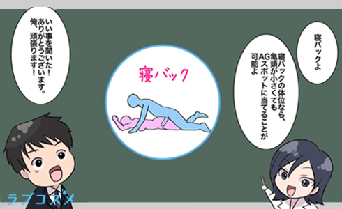 ペニスでAGスポットの刺激がしにくいときは、寝バックの体位にするとやりやすくなる。