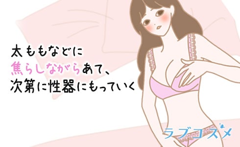 太ももなどに焦らしながらあて、次第に性器にもっていく